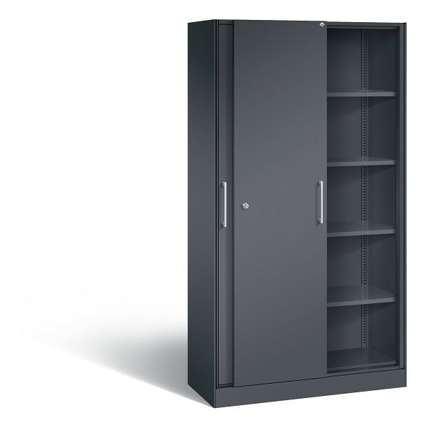 C+P schuifdeurkast Asisto, H1980xB1000xD435mm, kleur: zwart-grijs, beugelgreep, 5 FH, 142002-000 S10052