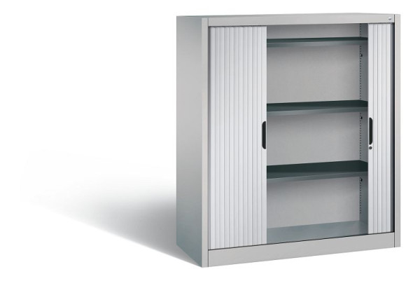 C+P dressoir met rolluik Omnispace, H1345xB1200xD420mm, kleur: wit aluminium, verzonken greep, 3 niveaus, 3223-00 S10060