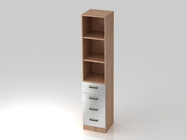 Hammerbacher ladekast 5OH, 4 laden, onderpaneel, gestreept handvat walnoot/zilver, 40,6x42x200,4 cm (BxDxH), V7600/N/S/SG