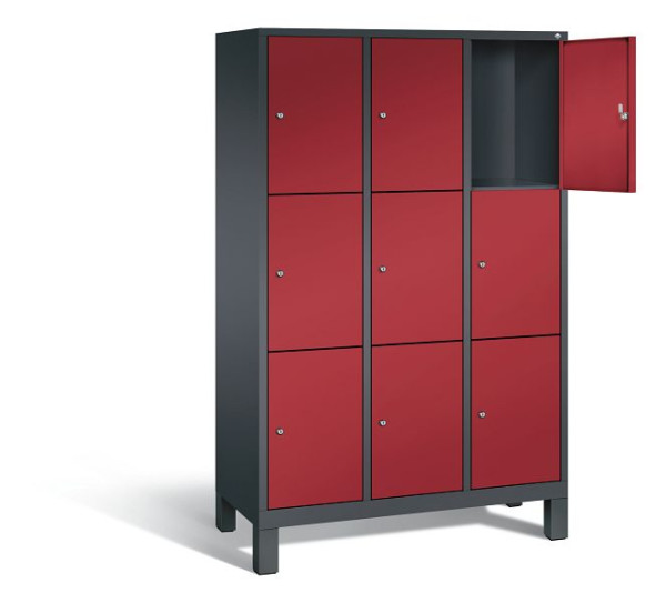 C+P lockerkast Evolo, H1850xB1200xD500mm, kleur: zwartgrijs/robijnrood, 48010-323 S10101
