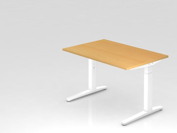 Hammerbacher bureau C-onderstel 120x80cm beuken/wit, aluminium loper wit, VXB12/6/WW