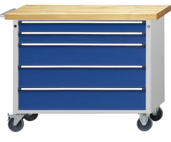 ANKE werkplaatswagen; 1090x615x930mm; Kuip met antislipmat; 1-delige behuizing; 2x doorlopende lade 90 mm 3x doorlopende lade 180 mm, 460.254