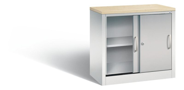 C+P dressoir met schuifdeuren Acurado, H720xB800xD400mm, kleur: lichtgrijs/wit aluminium, beugelgreep, 2 niveaus, 5722-00 S10437
