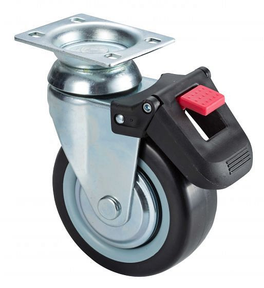 Boxo 125 mm zwenkwiel TPR met rem 1-delig, P-52PS