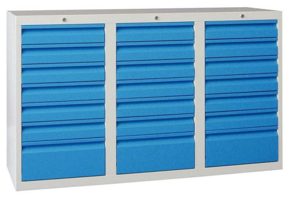 Pavoy Schubladenschrank Gleitführung, 900/1500/500, Zylinderschloss, 3 Reihen, 18x100, 6x200, 43446-150-001-716512