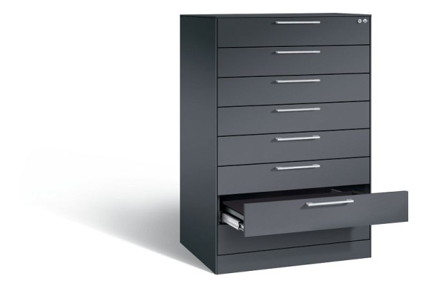 C+P ladekast Asisto, H1310xB800xD600mm, kleur: zwart-grijs, beugelgreep, 146223-800 S10006