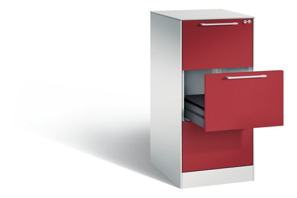 C+P archiefkast Asisto, H1010xB440xD600mm, kleur: lichtgrijs/robijnrood, beugelgreep, 146245-321 S10027