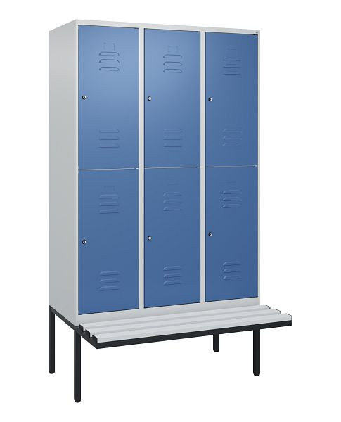C+P dubbeldekskast Classic PLUS, 3 compartimenten, 2120x1200x815mm, 7035/5023, cilindersloten, zwevende zitting, 0803407-32 S10020