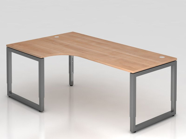 Hammerbacher hoektafel O-voet vierkant 200x120cm walnoot/grafiet, hoekvorm 90°, links of rechts monteerbaar, VRS82/N/G