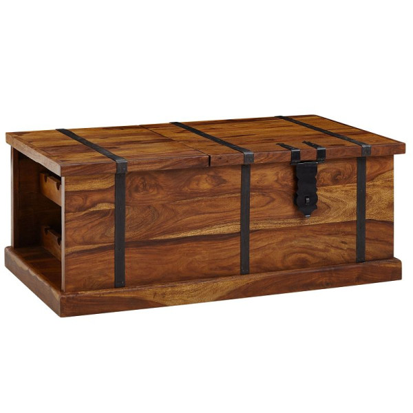 Wohnling salontafel 100 x 60 x 40 cm Sheesham massief houten kisttafel met wijnrek, design woonkamertafel met opbergruimte, modern, WL6.565