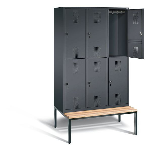 C+P locker dubbeldekker Evolo, H2090xB1200xD815mm, kleur: zwart-grijs, 48350-32 S10051
