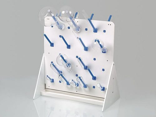DENIOS afdruiprek voor laboratoriumvaten, met opvangbak, 500 x 500 mm, met tafelstandaard, 49 bevestigingsstangen, 309826