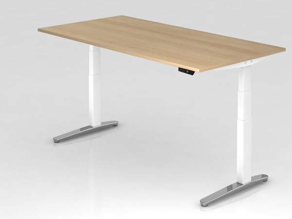 Hammerbacher elektrisch zit-sta bureau 200x100cm eiken/wit, gepolijst, rechthoekige vorm, VXBHM2E/E/WC