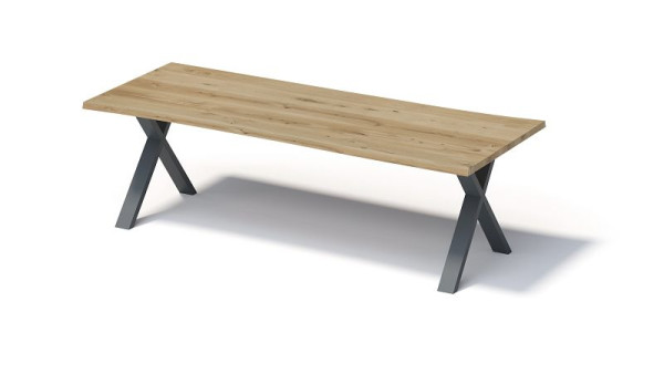 Bisley Fortis tafel naturel, 2600 x 1000 mm, natuurlijke boomrand, geolied oppervlak, X-frame, oppervlak: naturel / frame: antracietgrijs, FN2610XP334