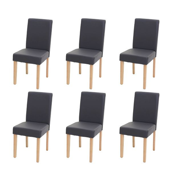Mendler set van 6 eetkamerstoelen, keukenstoelen, Littau, kunstleer, grijs mat, lichte poten, 3x74522
