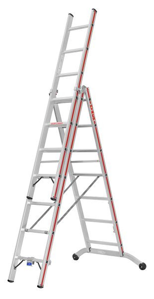 HYMER multifunctionele ladder, driedelig, 3x7 sporten, lengte ingeschoven 2,15 m / uitgeschoven 4,95 m, 604721