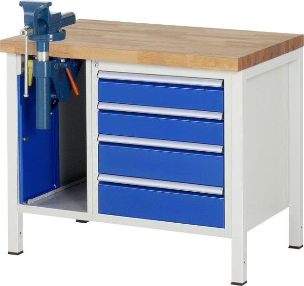 RAU werkbank serie 8000 - frameconstructie (gelast frame), 2 onderbouw containers (bankschroef, 4x lade), 1000x840x700 mm, 03-8185A2-107B4S.11