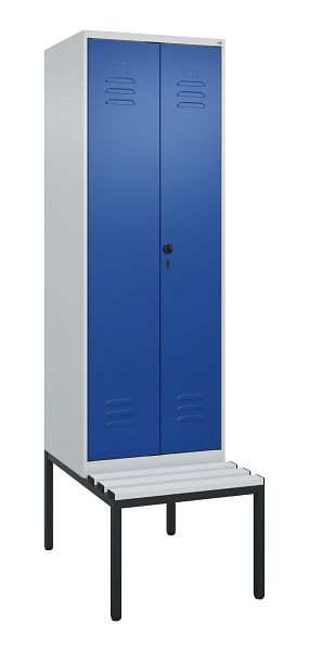 C+P luierkluis Classic PLUS SW, 2 vakken, 2120x600x815mm, 7035/5010, draaibare sluiting, met bank eronder, 0800527-20 S10033