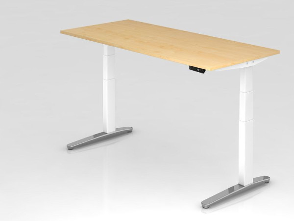 Hammerbacher elektrisch zit-sta bureau 180x80cm esdoorn/wit, gepolijst, rechthoekige vorm, VXBHM19/3/WC