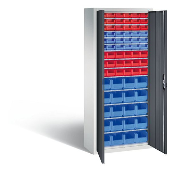 C+P tijdschriftenkast serie 13, H1690xB700xD300mm, kleur: lichtgrijs/zwartgrijs, verzonken handgreep, 133413-27 S10041