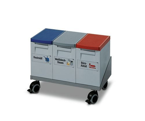 DENIOS recyclingstation bestaande uit 3 x 15 liter inzamelboxen en wagen, 116-002