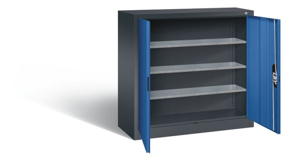 C+P tijdschriftenkast serie 13, H1000xB1000xD420mm, kleur: zwartgrijs / gentiaanblauw, verzonken handgreep, 133944-21 S10033
