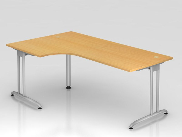 Hammerbacher hoektafel C-poot 200x120cm 90° beuken, hoekvorm 90°, horizontale kabelgoot, links of rechts te monteren, werkhoogte 72 cm, VBS82/6/S