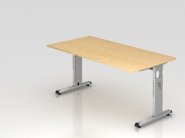 Hammerbacher bureau C-poot 160x80cm esdoorn/zilver, werkhoogte 65-85 cm, VOS16/3/S