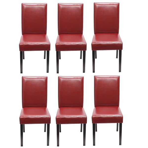 Mendler set van 6 eetkamerstoelen, keukenstoelen, Littau, leer, rood, donkere poten, 7978+24485
