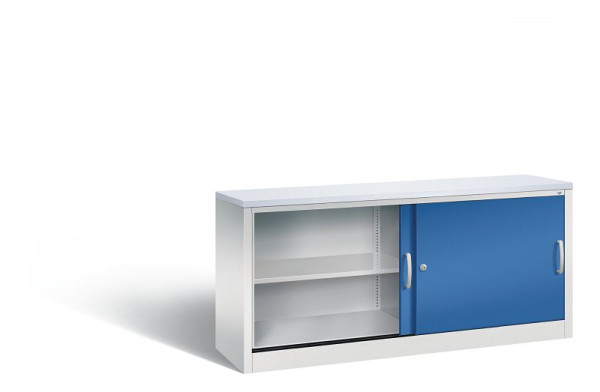 C+P dressoir met schuifdeuren Acurado, H720xB1600xD400mm, kleur: lichtgrijs / gentiaanblauw, beugelgreep, 2 niveaus, 5724-00 S10337