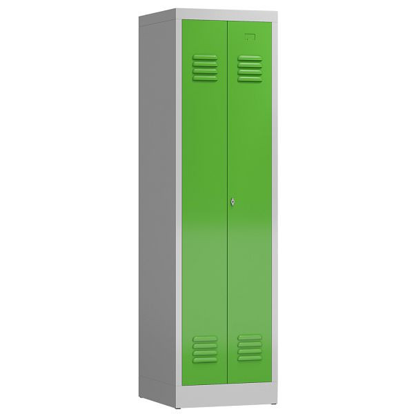 Lüllmann ClassiX kledingkast, 2 in het midden sluitende vakken, 1800 x 500 x 500 mm, lichtgrijs/geelgroen, X-510405