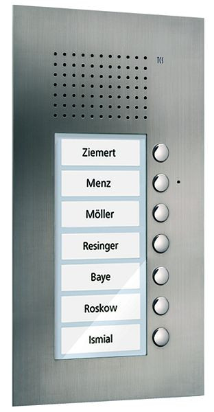 TCS audio-voordeurstation serie PUK 7 belknoppen (rechts uitgelijnd), 1-koloms, UP roestvrij staal, PUK07/1-ES