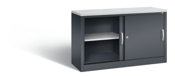 C+P dressoir met schuifdeuren Acurado, H720xB1200xD400mm, kleur: zwartgrijs, beugelgreep, 2 niveaus, 5723-00 S10410
