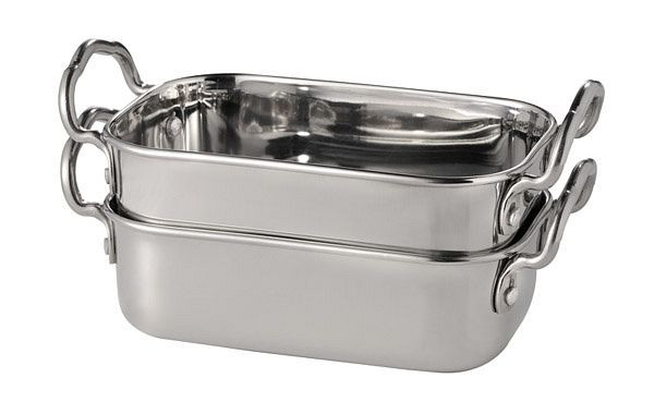 APS mini serveerpan, 14,5 x 9,5 cm, hoogte: 4,5 / 6,5 cm, roestvrij staal, handgrepen elk 1,5 cm, 0,5 liter, -SNACKHOUDER-, 40660