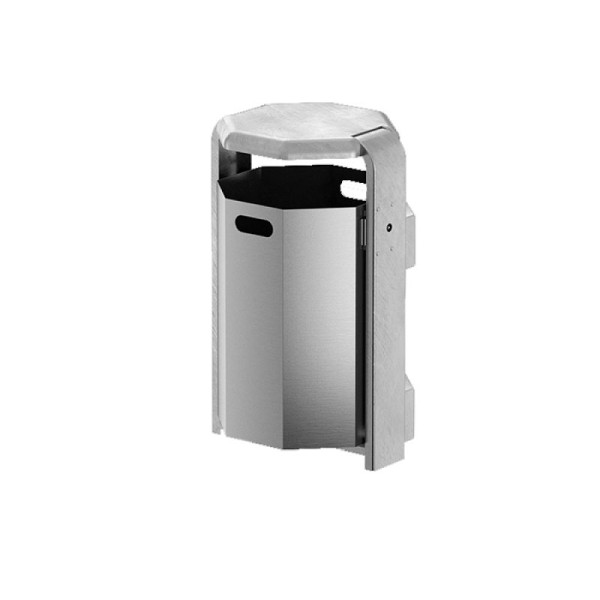 Stein HGS HGS afvalbak -City 600- met deksel, voor paalbevestiging, met asbak, container en standaard zonder verf, aluminium, gepolijst, 12701-0201