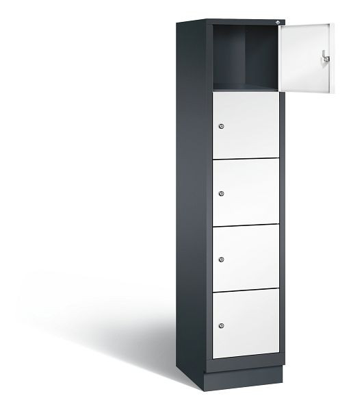 C+P lockerkast Evolo, H1800xB420xD500mm, kleur: zwartgrijs / verkeerswit, 48020-125 S10080