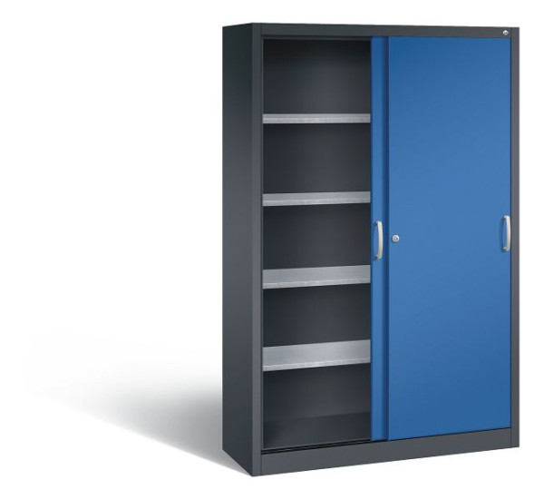 C+P schuifdeurkast Acurado, H1950xB1200xD400mm, kleur: zwartgrijs / gentiaanblauw, beugelgreep, 2049-00 S10092