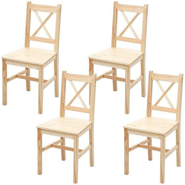 Mendler set van 4 eetkamerstoelen HWC-F77, fauteuil keukenstoel stoel, massief houten landhuis, grenen geglazuurd, 70482