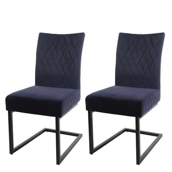 Mendler set van 2 sledestoelen HWC-L15, bezoekersstoel, vergaderstoel, fluweel staal gepoedercoat, antracietblauw, 98108+98109