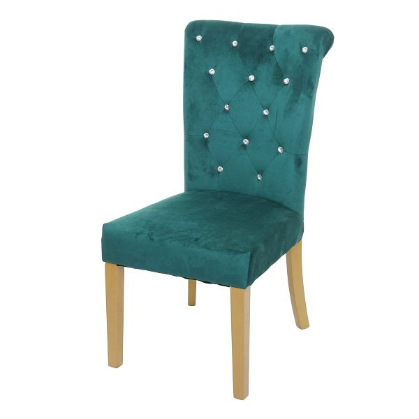 Mendler eetkamerstoel HWC-D22, stoel keukenstoel, studded velvet, donkergroen, goudkleurige poten, 74565