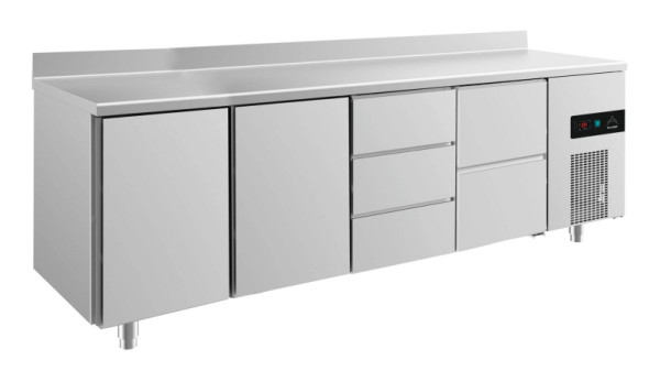 A&S Polarny koeltafel -2 tot +8°C met 2x deuren, twee laden rechts en drie laden rechts midden, 2330 x 700 x 850 mm, met opstand, KT4TTDZA