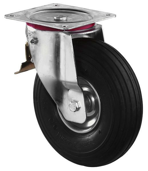 BS rollen transportrol met rem, breedte 85 mm, Ø260 mm, tot 200 kg, luchtwiel rubber zwart, wiellichaam stalen velg, rollager, L420.C90.260