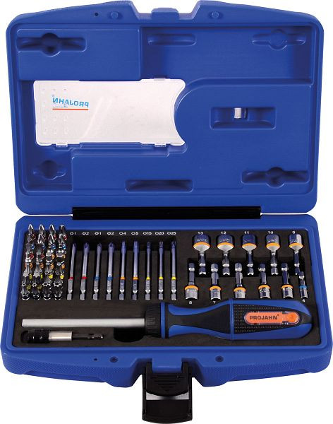 Projahn 1/4" bitdoos met gemarkeerde bits 60 stuks incl. Ratelschroevendraaier met bitvak, 4097
