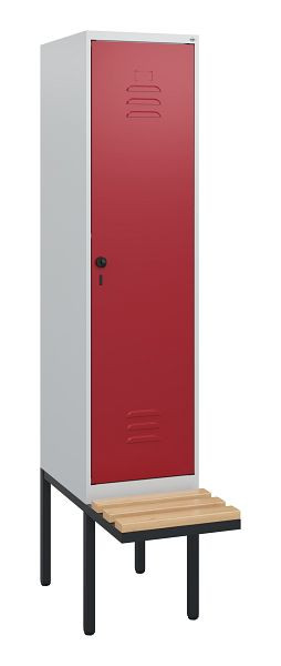 C+P Umkleidespind Classic PLUS, 1950x400x815mm, 7035/3003, Drehriegel, Buche-Sitzleisten, 0800405-12 S10001