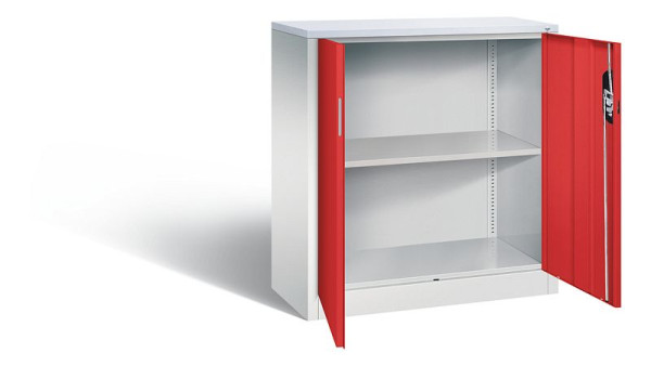 C+P kantoorkast Acurado, H1000xB930xD400mm, kleur: lichtgrijs / vuurrood, verzonken handgreep, 2 niveaus, 9266-1200 S10307