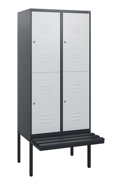 C+P dubbeldekskast Classic PLUS, bank, 2 vakken, 1950x800x815mm, 7016/7035, cilindersloten, zwarte zitlijsten, 0803405-22 S10088