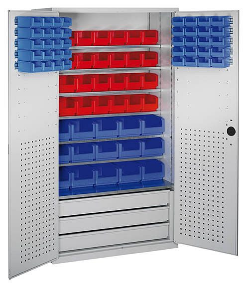 Bedrunka + Hirth grote kast met open front opbergdozen, 5x rails per deur, 9x legplank, 7x legplank, 1100 x 535 x 1950 mm, 04.130276.65