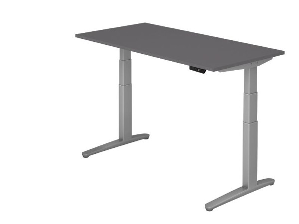 Hammerbacher elektrisch zit-sta bureau 160x80cm grafiet/zilver, rechthoekige vorm, VXBHM16/G/SS