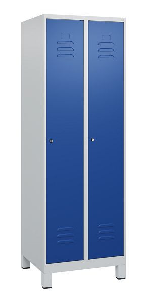 C+P luierkastje Classic PLUS met middenwand, voeten, 2 vakken, 1800x600x500mm, 7035/5010, cilindersloten, 0800107-20F S10018