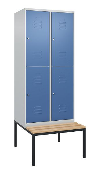 C+P dubbeldekskast Classic PLUS, 2 vakken, 2120x800x815mm, 7035/5023, cilindersloten, beukenhouten zitlatten, bank, 0803507-22 S10095
